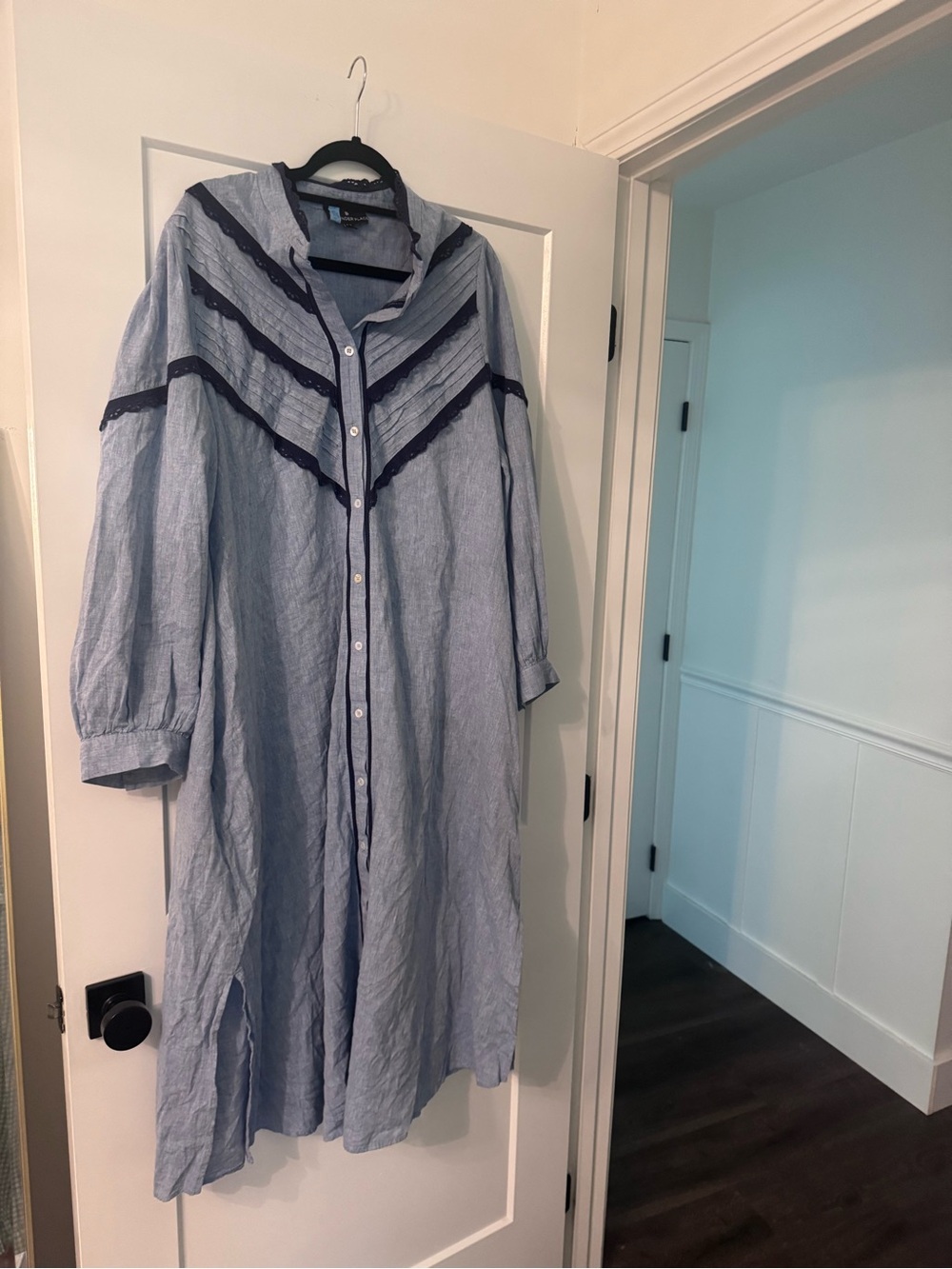 Pomander Place Tuckernuck Blue Linen Blend Lace Trim Maxi Shirt Dress XXL - Picture 2 of 3